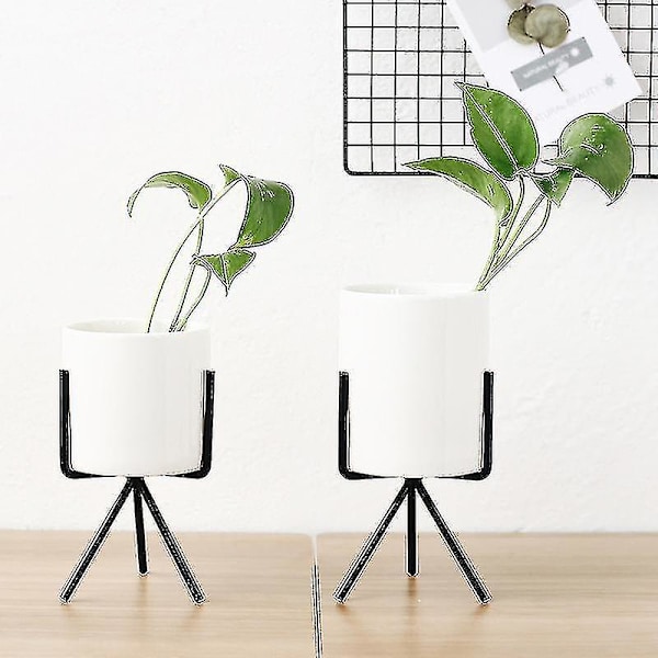 3 stk. Sukkulente Planter Keramiske Blomsterkrukker Med Jernhylde