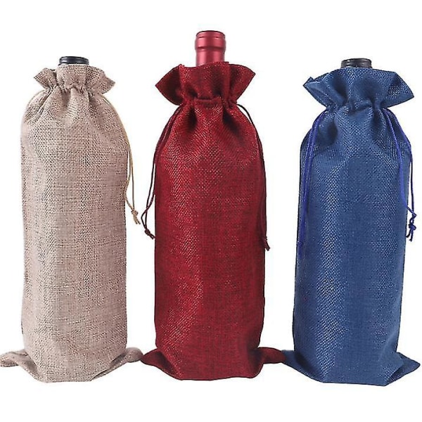 6 Pieces Reusable Red Wine Champagne Bottle Burlap Covers Bags With Drawstring (beige Burlap Bags 6.3 Wx14.2 L),wine Red