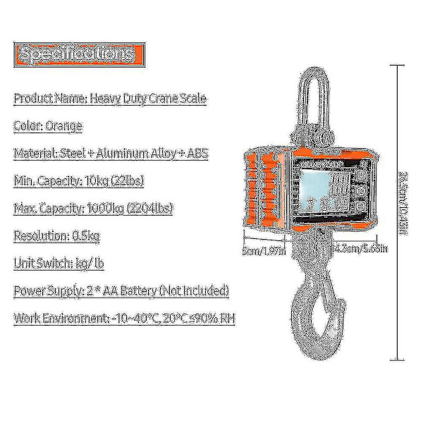 Digital hængevægt 1000kg/ 2204lbs bærbar heavy duty kranvægt