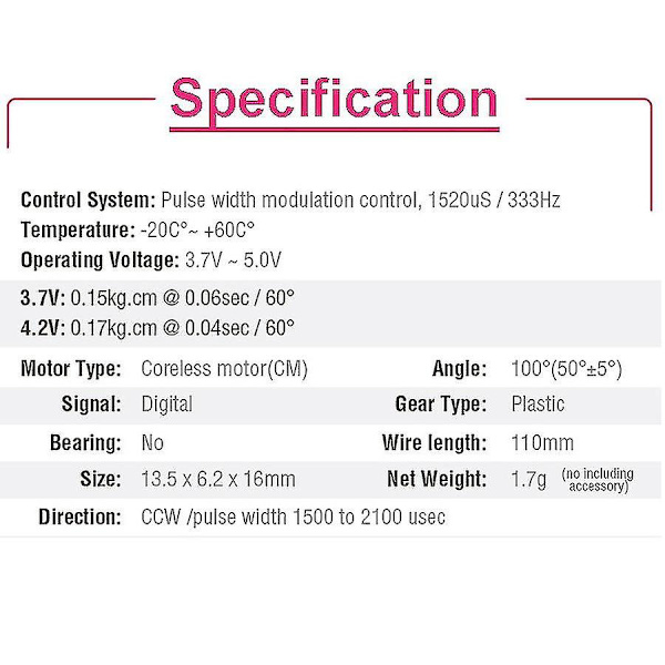 D1302 Mini 1.7g dreiemoment Mini Digital Servo Jst1.0-kontakt F