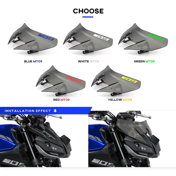 Vindruta för Yamaha Mt-09/sp Fz-09 2017-2020 18 19 Vindruta Pare-brise Motorcykel Vindavvisare Mt-09sp Mt09 Fz09 Mt Fz 09 No Sticker