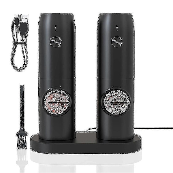 Elektrisk Salt- och Pepparkvarn Set Med USB Uppladdningsbar, Justerbar Grovhet Elektronisk Peppar S202412274086