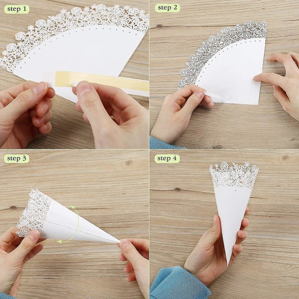 100 stk Bryllupskonfetti kegler Hvid hul rosenformet papir kronbladskegler Bryllup