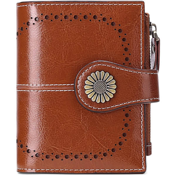 Damplånbok myntplånbok dam kortklämma målning dam blixtlås plånbok, med 16 kortfack anti-RFID plånböcker (retro brun) Retro Brown