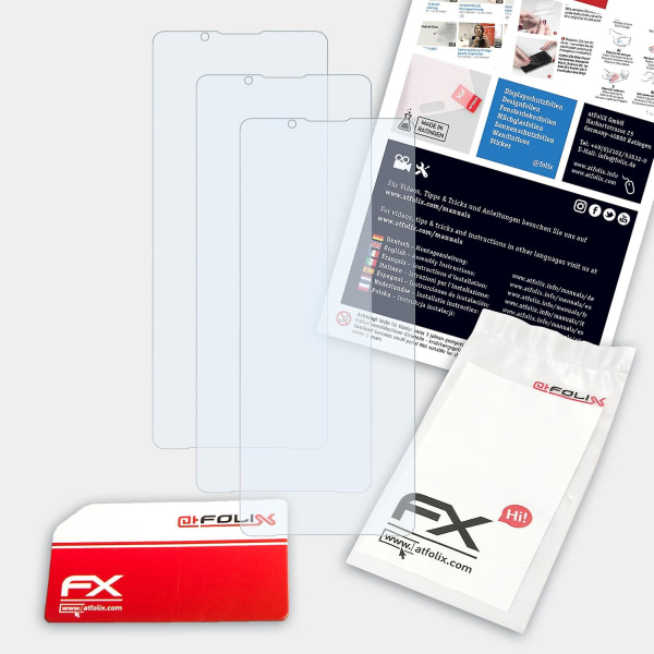 atFoliX 3x skyddsfilm kompatibel med Sony Xperia 1 IV skärmskydd klar 01 FX-CLEAR
