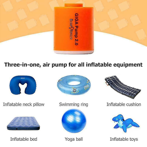 Giga Pump 2.0 Mini Luftpump Uppblåsare Simring 5 Munstycken Elektrisk För Madrass Camping Utomhus Bärbar