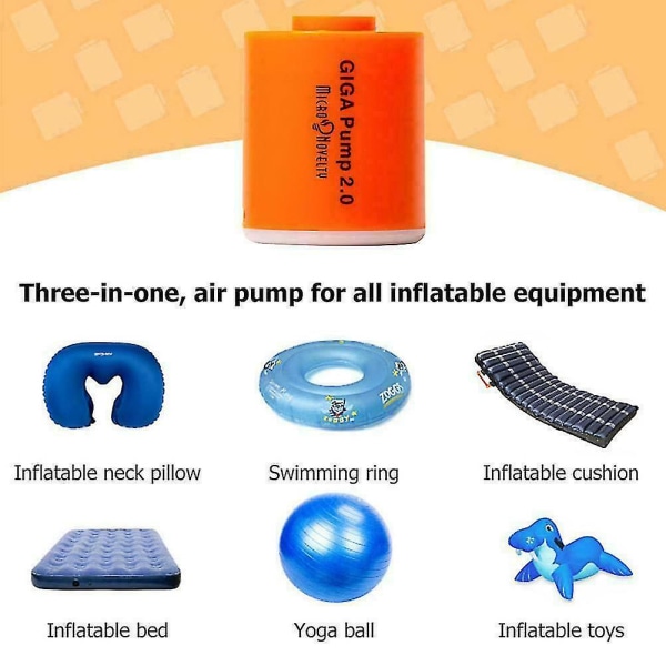 Giga Pump 2.0 Mini Luftpumpe Inflator Svømmering 5 dyser Elektrisk For Madrass Camping Utendørs Bærbar