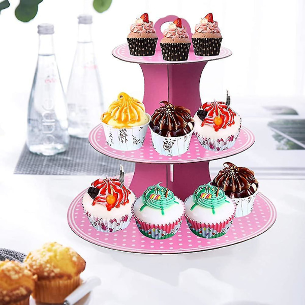 Kageholder i pap, 3 cupcake-stativer, cupcake-display-tårnbakke til eftermiddag