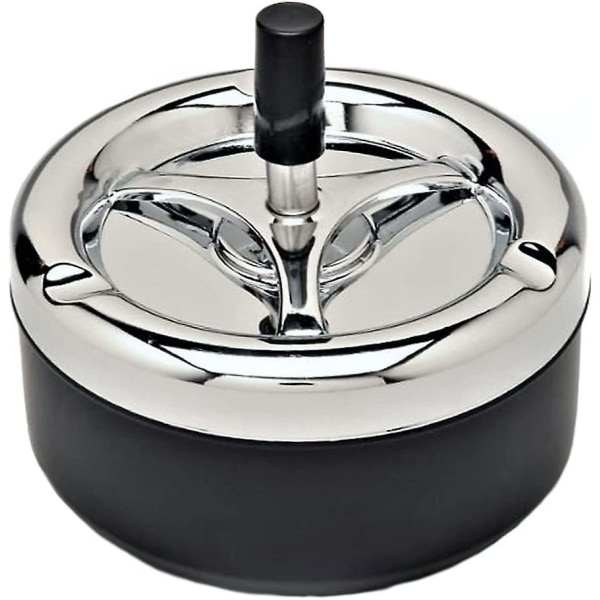 Large Modern Rotating Metal Ashtray With Rotating Tray Black 5"