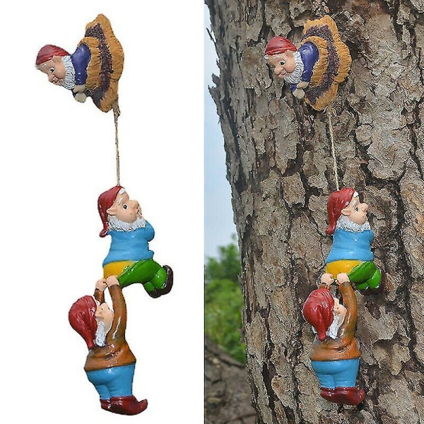 Climbing Gnome Hanging Rope Garden Tree Ornament Statue Sculpture Decor Outdoor