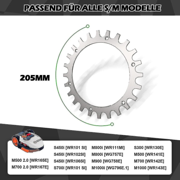 2 x Premium rustfrie stålspikes for Worx S/M-modell, 2x rustfrie stålspikes skruespikes trekkforsterker, robotgressklippere hjulstørrelse 205mm gratis frakt