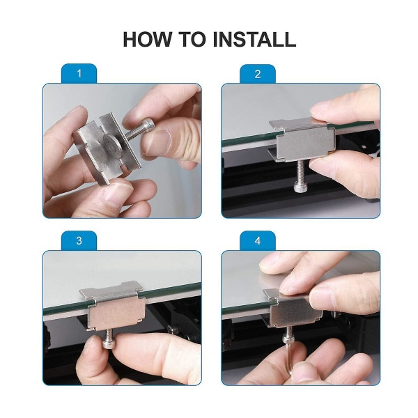 Glassengeklemmer, der er kompatible med Ender 3/3 Pro/3 V2/3s, ender 5/plus, Cr-10/10s Pro, cr-20 Pro, justerbar 3d-printer i rustfrit stål med opvarmet seng C