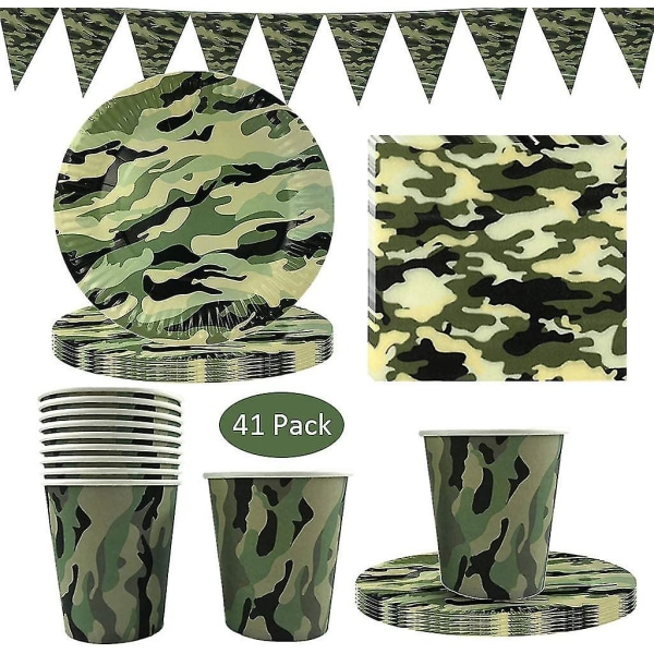 41 Pack Camouflage Kertakäyttöastiat, Camouflage Party Su