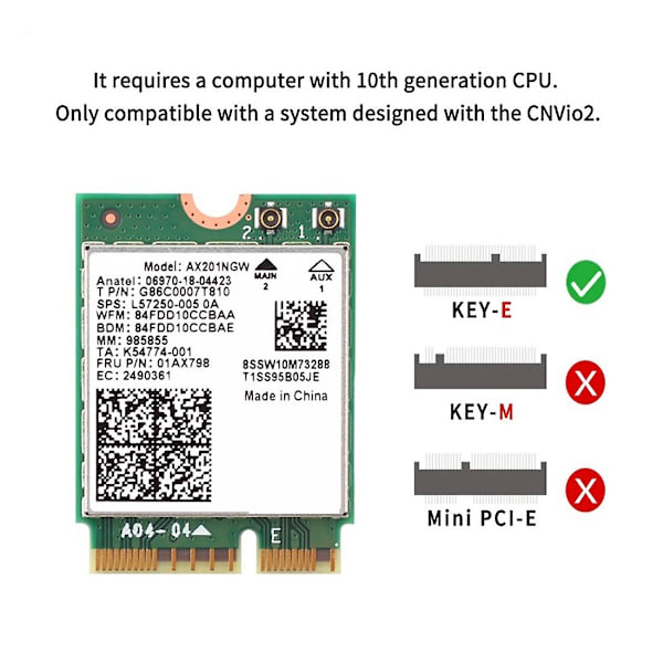 Wi-fi 6 Ax201 M.2 Key E Cnvio 2 Wifi-kortti Dual Band 3000mbps Langaton Bluetooth 5.0 Ax201ngw,wi