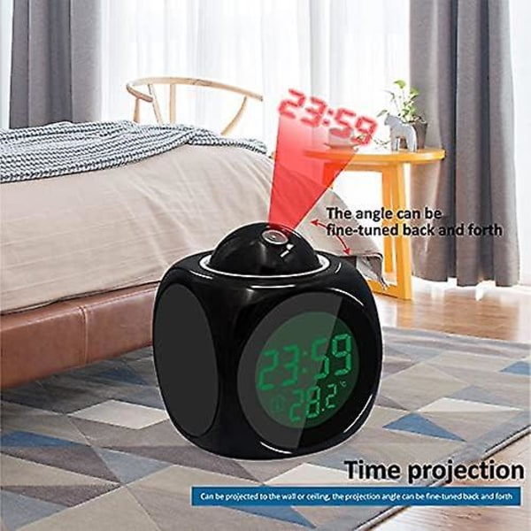 Barn Vit Projektion Digital Väder LCD Klocka Bell Alarm Display Bakgrundsbelysning Projektor Hem Klocka Timer Vuxen Vit Leksak Pudel på Selektivt Fokus