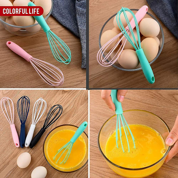 5 stk. Farverige Mini Silicium Piskeris - Mini Piskeris i Rustfrit Stål Dejpiskeris, Non Stick Hånd Tiny Ballontråds Piskeris, Mælkeskummer Køkken Ute
