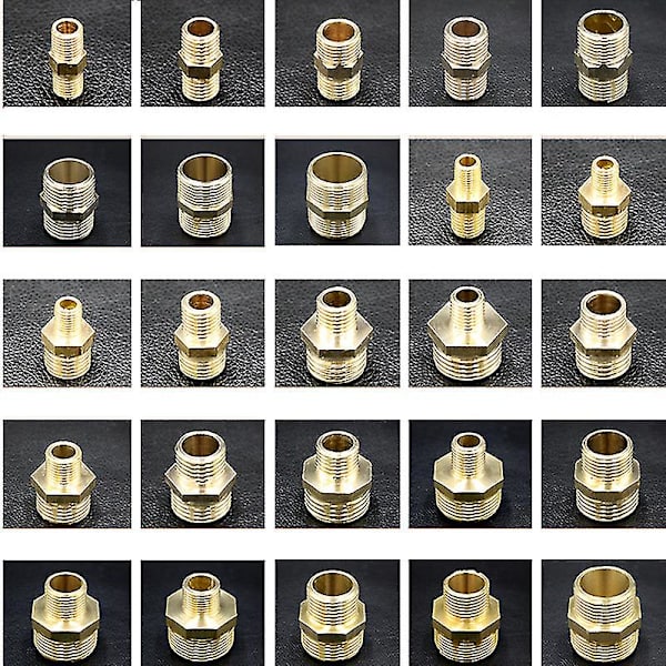 1/8 tommer; 1/4 tommer; 3/8 tommer; 1/2 tommer; 3/4 tommer; 1 tommer BSP hann messing rør like reduksjons sekskant nippel montering adaptere kobling vann hjem hage 1l8-1l4 BSP