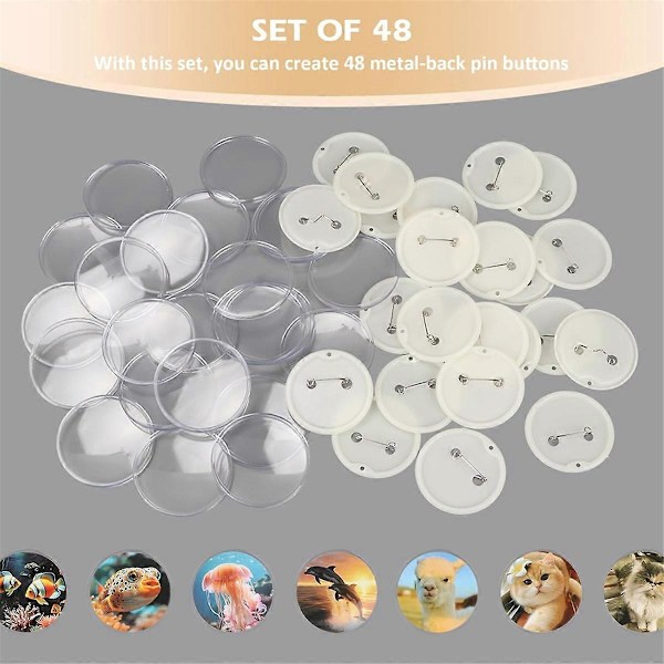 48-pack 2-tums genomskinliga knappnålar, akrylknappnål, för att göra egna knappar, märkesmaskin, DIY julpysseltillbehör