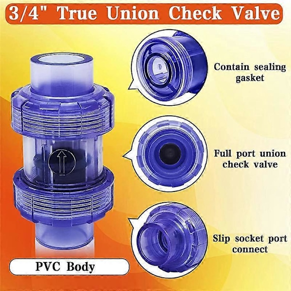 Backventil 3/4 Tum True Union Backventil Transparent Blå UPVC Backventil Rörledningsbackventil Envägsventil