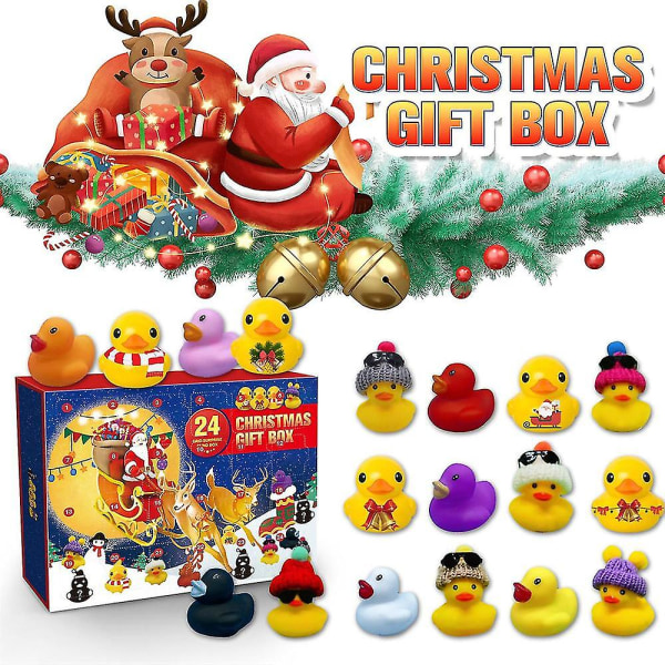 24 Grids Gummi Jul Anka Adventskalender Creative Float Pipande ljud Anka För Baby Barn Födelsedagsfavoriter Present