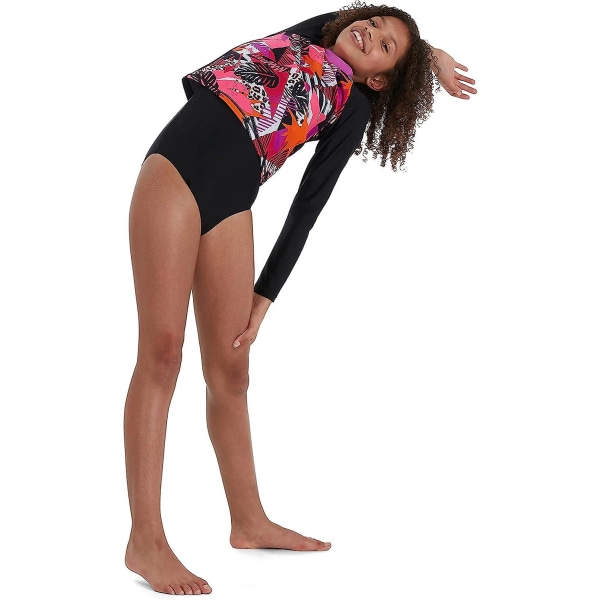 Flickors tryckta långärmade solskydd rash top rash guard skjorta