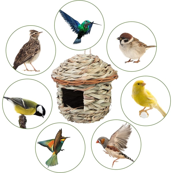 Sett med 2 vevde fugleredesker Håndlaget fuglerede for kolibrier, meiser og andre småfugler utendørs voliere