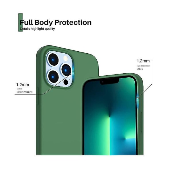 Chronus kompatibel med Iphone 13 Pro Max-deksel, slank flytende silikon 3-lags deksel med 2 * herdet glass skjermbeskytter, grønn