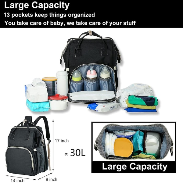 Skötväska Ryggsäck Vattentät baby med stor kapacitet med mjuk madrass & baby & myggnät Baby (grå)