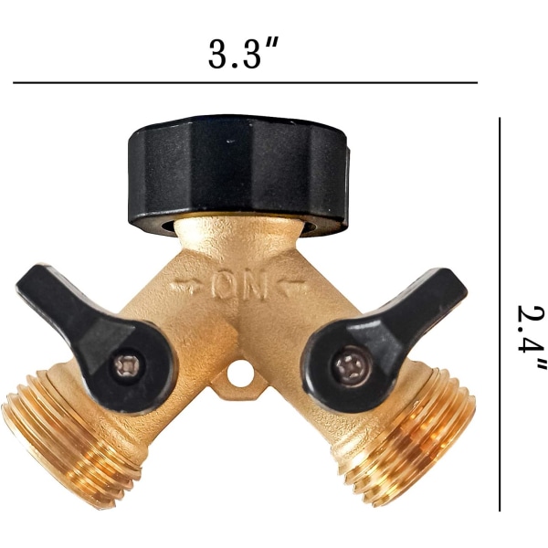 Messing Have Slange Splitter 2 Vejs, 3/4 Tommer Slangeforbindelse Hane Splitter, Slange Y Splitter, Slangehane Adapter 2 Ventiler med Ekstra Gummiskiver