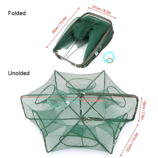 Sammenklappelig fiskenet Hexagon 6 huller fiskenet reje bur fælde minnow krabbe agn mesh fælde net