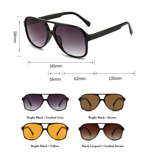 Retro polariserte solbriller for kvinner Menn Oversize vintage 70-talls pilotsolbriller, stor firkantet ramme Double Bridge Retro briller Anti UV