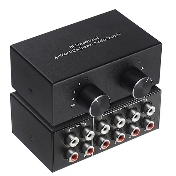 Bi-direksjonell 4-veis Rca Stereo Audio Switch L/r Lydkanal Audio Switcher, 2 In 4 Ut Eller 4 In 2