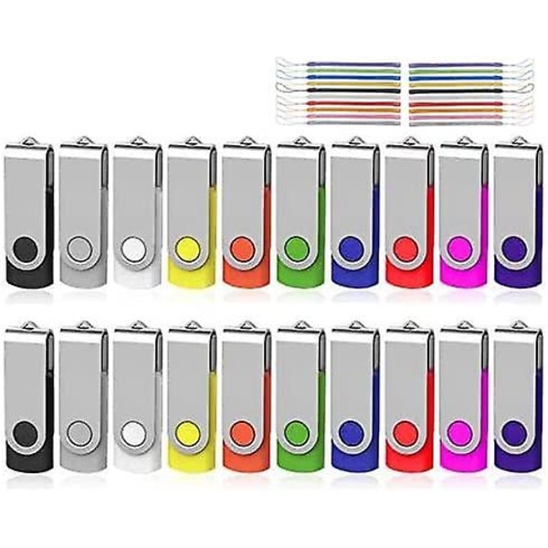 Irtotavat USB-muistitikut 1 Gt 20 kappaletta, USB2.0 Pendrive Jump Drive -muistitikku Kääntyvät irtotavat peukaloasemat USB-tallennustila (20 kpl 1 Gt, moniväriset)