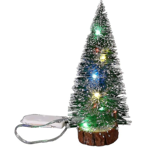 Mini desktop juletrær, 6 stk frostet sisal trær med trebunn, flaske børste trær julebord trær kompatible med hjemmeinnredning (grønn)