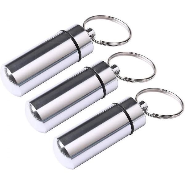 3 stk vanntett aluminium pilleboks, Pocket Pille Etui Sølv Pilleholder Medisin