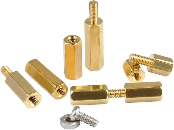 180 stk M2.5 sekskant messingavstandsstykke og sortiment søylemutter i rustfritt stål, 6 mm
