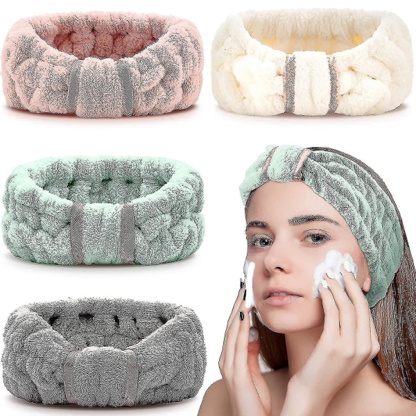 4-pack mikrofiber pannband Spa ansikts pannband Makeup pannband Elastisk frotté huvudinpackning för kvinnor flickor tvätta ansikts makeup dusch sport
