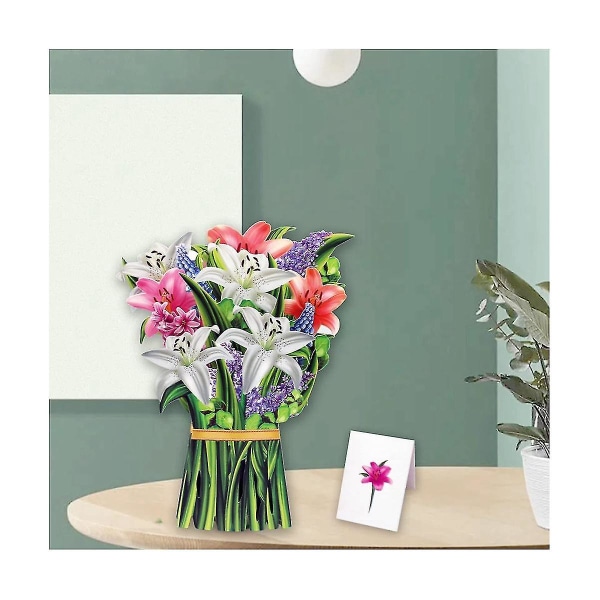 Kukkien kimppu Pop-up-kortit 3d Paper Flowers Bouquet With Note Card And Envelope 's Day Greeting C