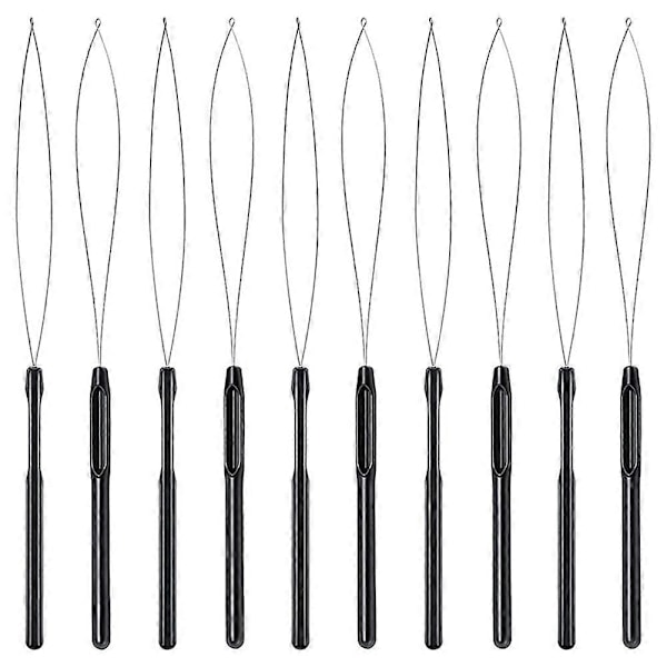 10Pcs Hair Extension Loop Threader Hook Tool and Bead Tool Black Loop Threader for Hair Extension o