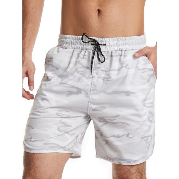 Quick Dry Badebukser med snøre til mænd Sommerbadetøj Beachwea White gray European Size-XL