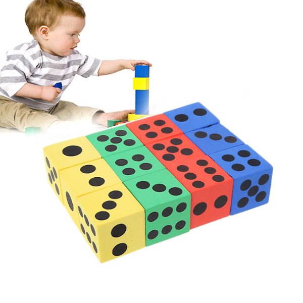 Skumterninger - Bulkpakke med 12, Store Assorterte Fargerike Skumterningkuber