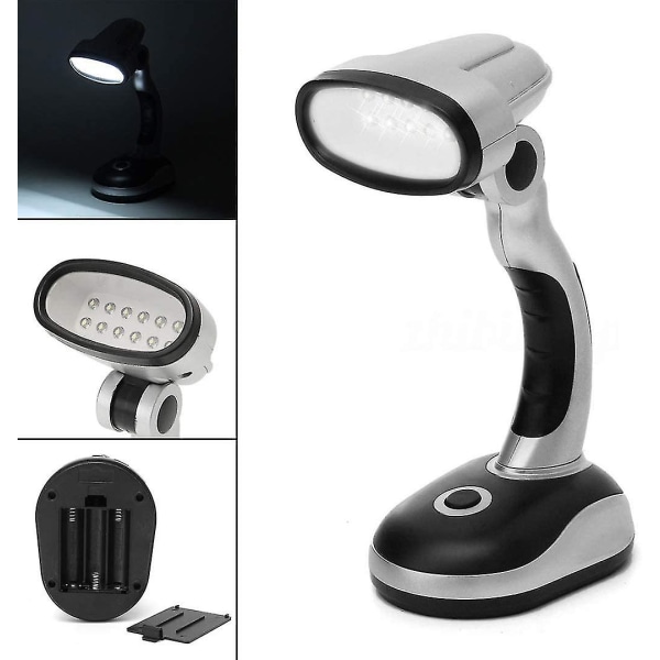 12 LED bærbar lampe skrivebord arbejde hjemmekontor læsning computer seng bord camping fleksibel trådløs ledningsfri stærkt lys batteridrevet lommelygte (sort