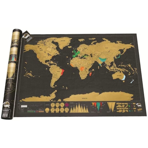 Skrab af verdenskortet for rejsende, sort og guldkort 82 X