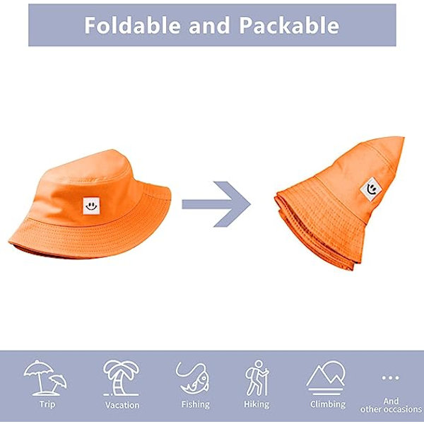 Solhatt for barn med smilende ansikt, bøttehatt for jenter og gutter, sommer solbeskyttelse bomull U orange