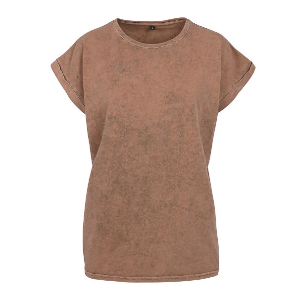 Byg dit brand Dame/Dame Acid Wash Extended Shoulder T-Shirt Dark Khaki M