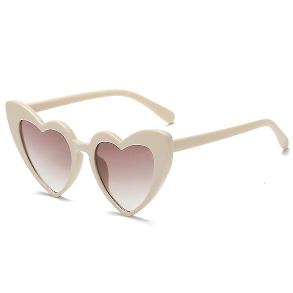 Hjerteformede solbriller Kvinder Brand Designer Mode Vintage Shades Eyewear Retro Spejl Pink Gradient Solbriller Kvinde Beige