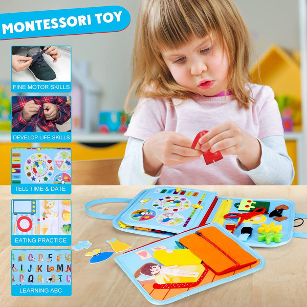 Toddler Busy Board 4 etager, Activity Board Sensorisk Board, Montessori-legetøj til babydrenge 3 4 år Lærer grundlæggende livsfærdigheder Restaurant Farm Bedroom