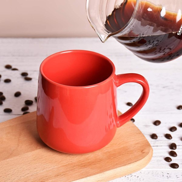 Glanset keramisk kaffekrus, tekopp for kontor og hjemme, 18 Oz, egnet for oppvaskmaskin og mikrobølgeovn (rød, 1)