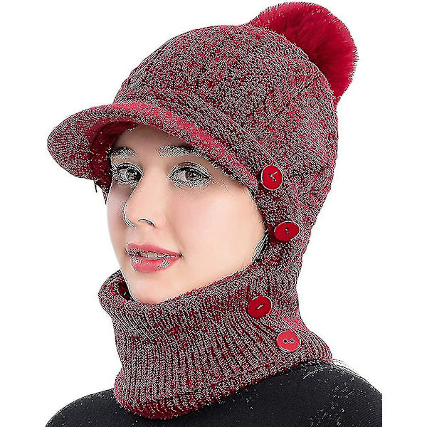 Dam Slouchy Fleece Beanie Hatt & Halsduk Mask Varm Vinter Stickad Hatt