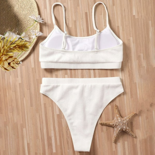 Dam Ribbad Cami Bikini med Hög Midja Vit L-US12 White L